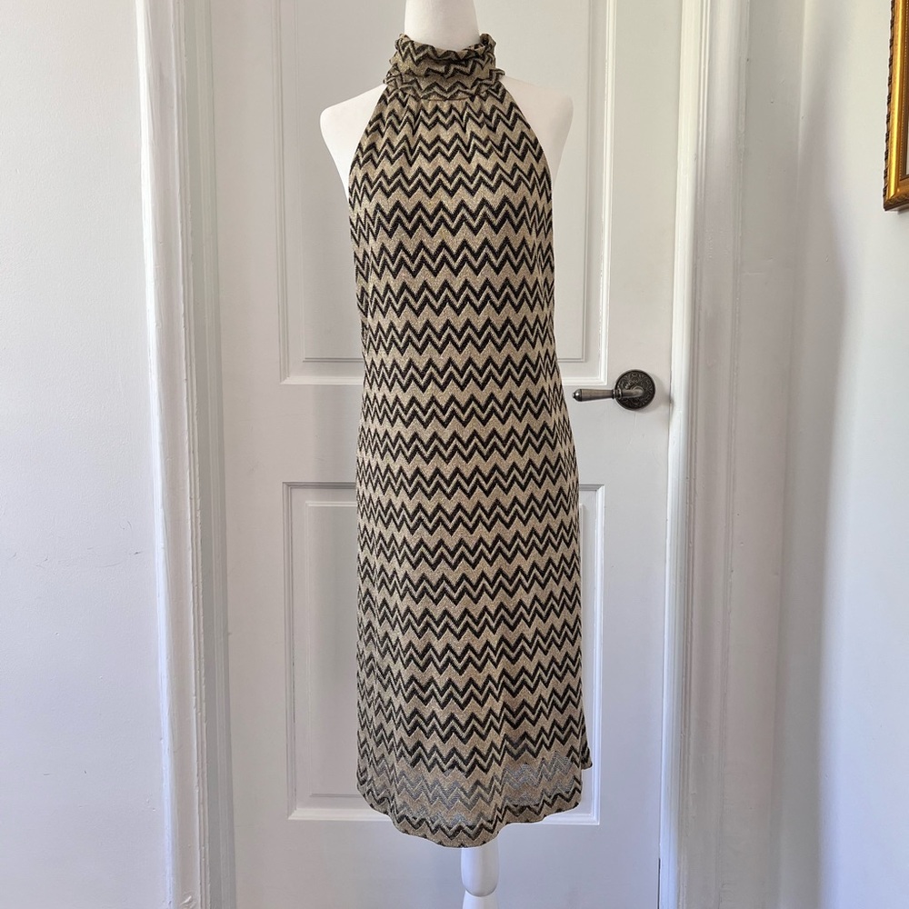 M Missoni Zigzag Halter Midi Dress - Black and Gold